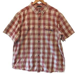 Carhartt Mens 2XL Tall Red Plaid Loose Fit Short Sleeve Button Down TW4625-M